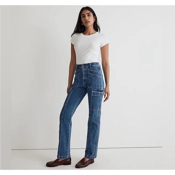 Madewell 90s Straight Cargo Jeans in Blue Denim - Size 27 - Picture 1 of 7